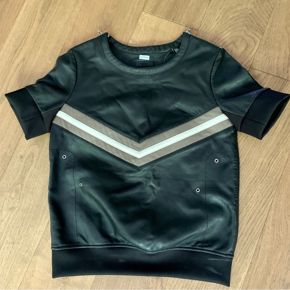 Rudsak Lamb Leather Bikercore Short Sleeve Chevron Black Top Size XS - Picture 1 of 10